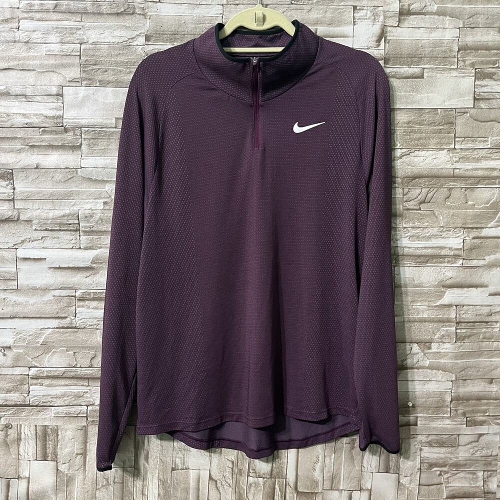 Nike Running Dri-Fit 1/4 Zip Pullover Maroon Long Sleeve Athletic Men's Size L